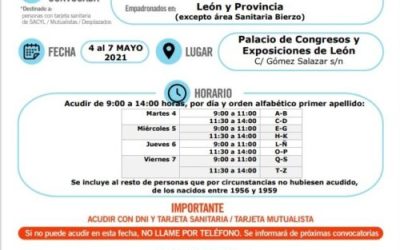 Atención Primaria vacunará a las personas nacidas en 1960 y 1961, con 60 años, desde el 4 al 7 de mayo en el Palacio de Congresos