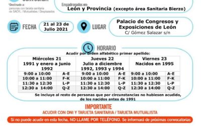 León centraliza la vacunación esta semana de los nacidos entre 1991 y 1995 tanto en la capital como en la provincia