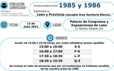 Atención Primaria retoma las primera dosis para los nacidos en e1985 y 1986 en el Palacio de Congresos de León