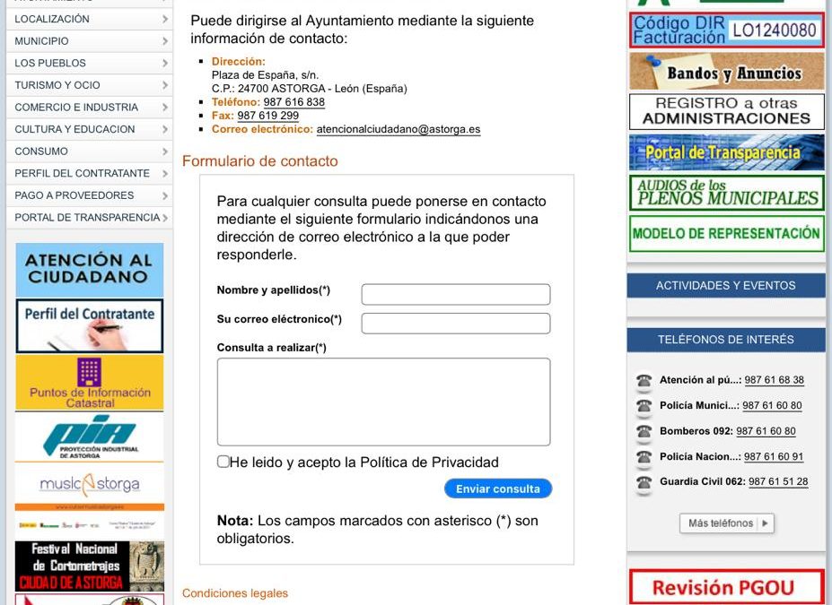 El ayuntamiento de Astorga activa un formulario en su web para atención ciudadana