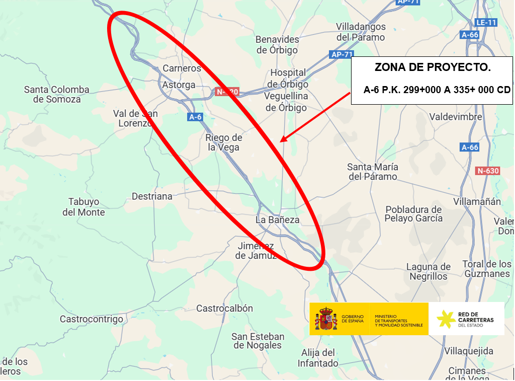 Transportes retoma mañana las obras de rehabilitación de la autovía A-6 entre La Bañeza y Astorga, por 9,7 millones de euros