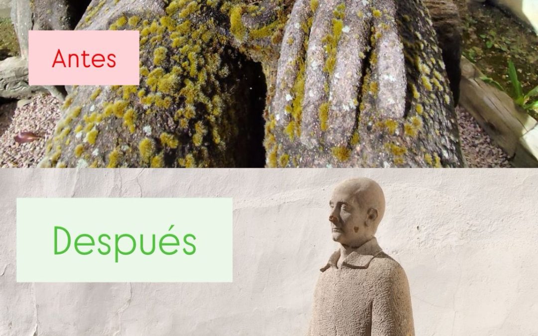 La estatua de Leopoldo Panero recupera su aspecto original tras su primera limpieza