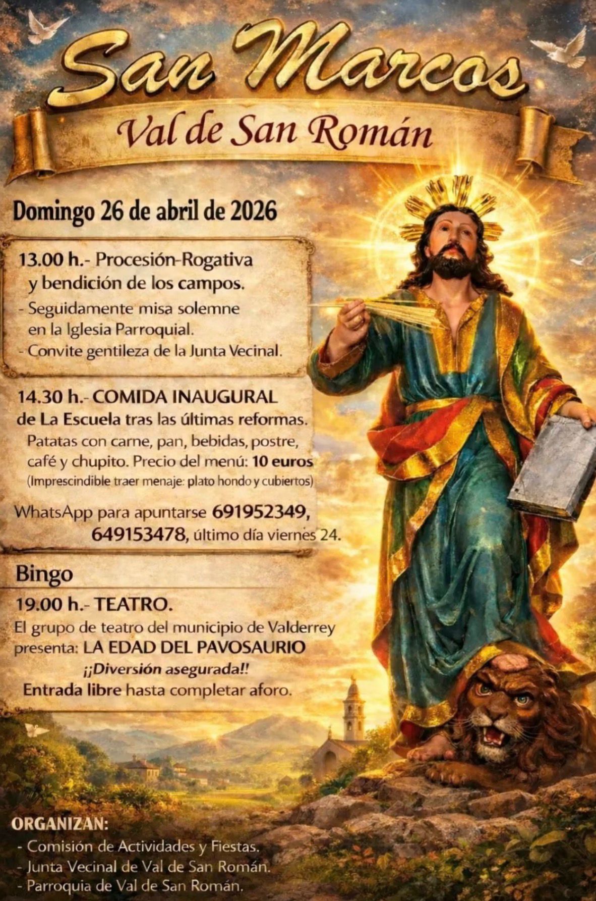 San Marcos vuelve el 26 de abril a Val de San Román con rogativa, comida y teatro