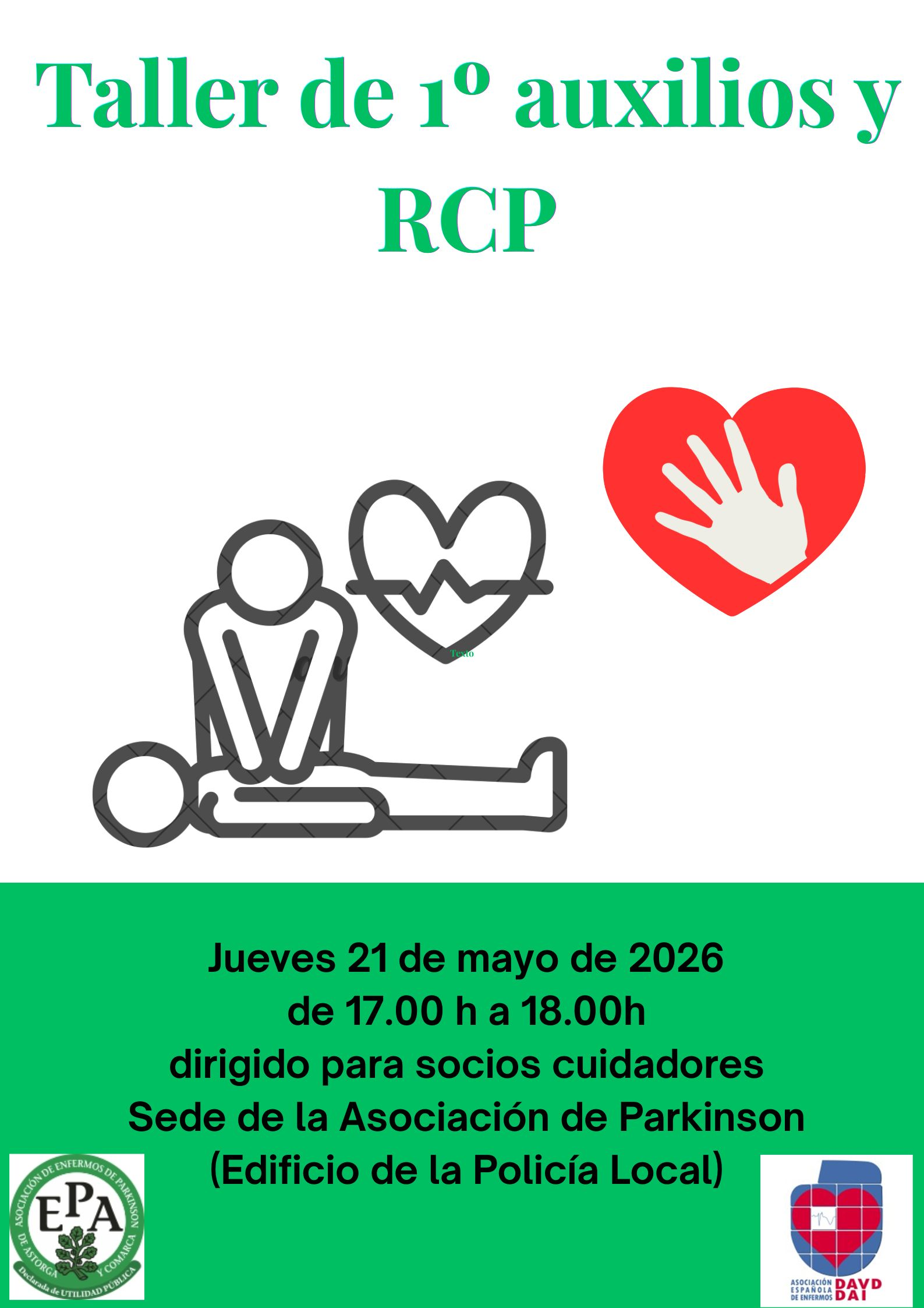 Cuidadores de enfermos de Parkinson aprenderán RCP y primeros auxilios en Astorga
