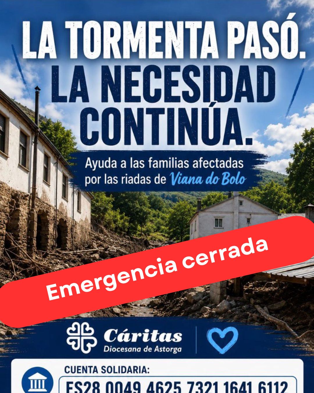 Cáritas Diocesana de Astorga recibe 1.105 euros en donaciones para ayudar a los afectados por las tormentas en Viana do Bolo (Ourense)