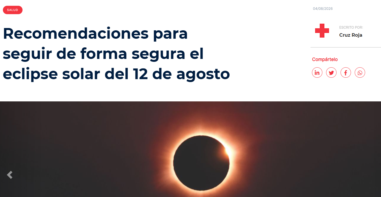 Cruz Roja promueve una observación segura del eclipse con el reparto de gafas homologadas y un amplio dispositivo preventivo
